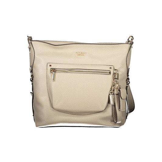Handbag by Guess Jeans for women in polyurethane beige features an refined silhouette, showcasing a secure zipper, ample external-pockets & internal-pockets, and versatile shoulder-strap & adjustable-strap for a sophisticated refined aesthetic.