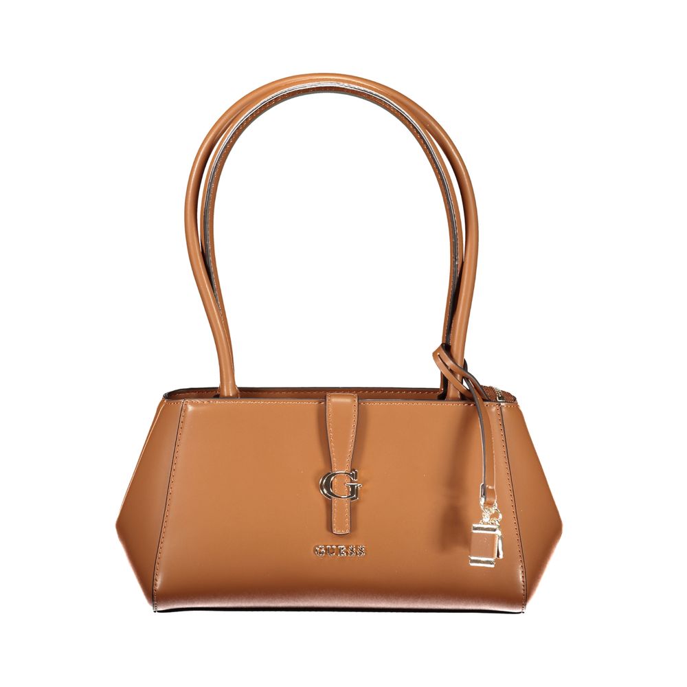 This Handbag by Guess Jeans for women in polyurethane leather and brown presents a sculptural silhouette featuring a secure zipper, ample internal-pockets, and versatile handle for a sculptural finish.