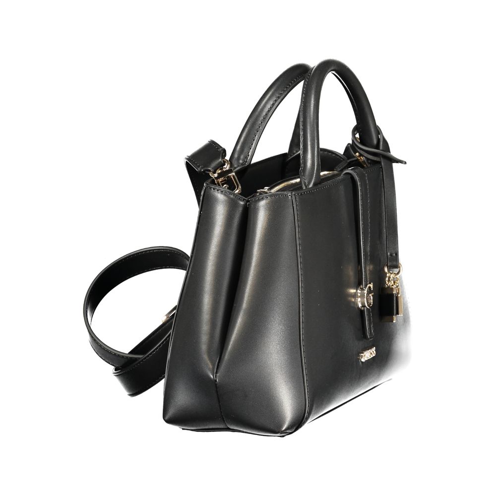 Handbag by Guess Jeans for women in polyurethane black features an refined silhouette, showcasing a secure zipper, ample external-pockets, and versatile shoulder-strap, detachable-strap & handle for a sophisticated refined aesthetic.