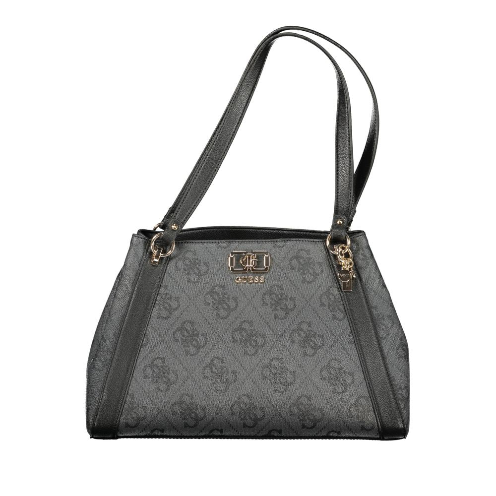 Handbag by Guess Jeans for women in polyurethane black features a ornamental silhouette, showcasing a secure snap & zipper, ample built-in-compartments & document-holder, and ornamental detachable-strap & handle for a sophisticated look.