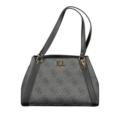 Handbag by Guess Jeans for women in polyurethane black features a ornamental silhouette, showcasing a secure snap & zipper, ample built-in-compartments & document-holder, and ornamental detachable-strap & handle for a sophisticated look.