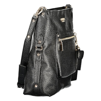 Evening Handbag by Guess Jeans for women in polyurethane black presents a ornamental silhouette, showcasing a secure zipper, ample external-pockets & internal-pockets, and versatile shoulder-strap & adjustable-strap for a ornamental finish.