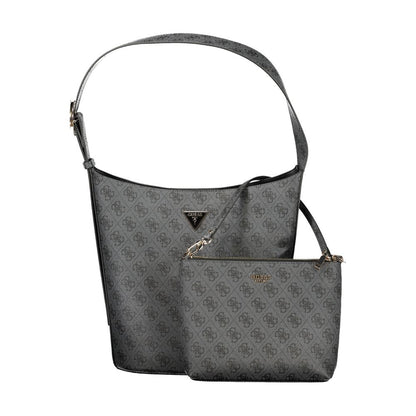 Shoulder Pouch Handbag by Guess Jeans for women in polyurethane black features a ornamental silhouette, showcasing a secure snap & zipper, ample internal-pockets, and ornamental shoulder-strap, adjustable-strap & handle for a sophisticated look.