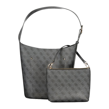 Shoulder Pouch Handbag by Guess Jeans for women in polyurethane black features a signature silhouette, showcasing a secure snap & zipper and signature internal-pockets with versatile shoulder-strap, adjustable-strap & handle for a sophisticated look.