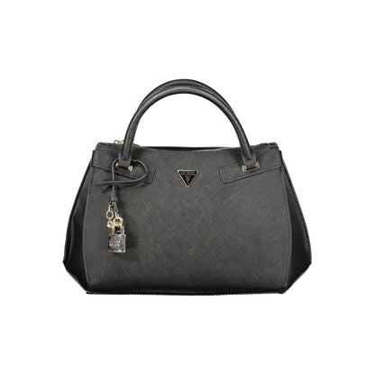 Handbag by Guess Jeans for women in polyurethane black features a signature silhouette, showcasing a secure snap & zipper and signature with versatile shoulder-strap & handle for a sophisticated look.