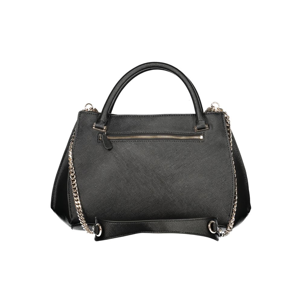 Handbag by Guess Jeans for women in polyurethane black features an refined silhouette, showcasing a secure snap & zipper, ample , and versatile shoulder-strap & handle for a sophisticated refined aesthetic.