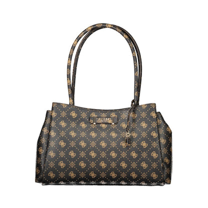 Handbag by Guess Jeans for women in polyurethane brown, patterned & print features a refined silhouette, showcasing a secure snap & zipper, organized external-pockets, and versatile handle for a refined finish.