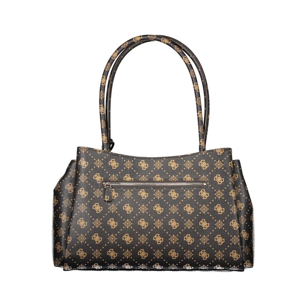 This Handbag by Guess Jeans for women in polyurethane and brown, patterned & print presents a sculptural silhouette featuring a secure snap & zipper, ample external-pockets, and versatile handle for a sculptural finish.