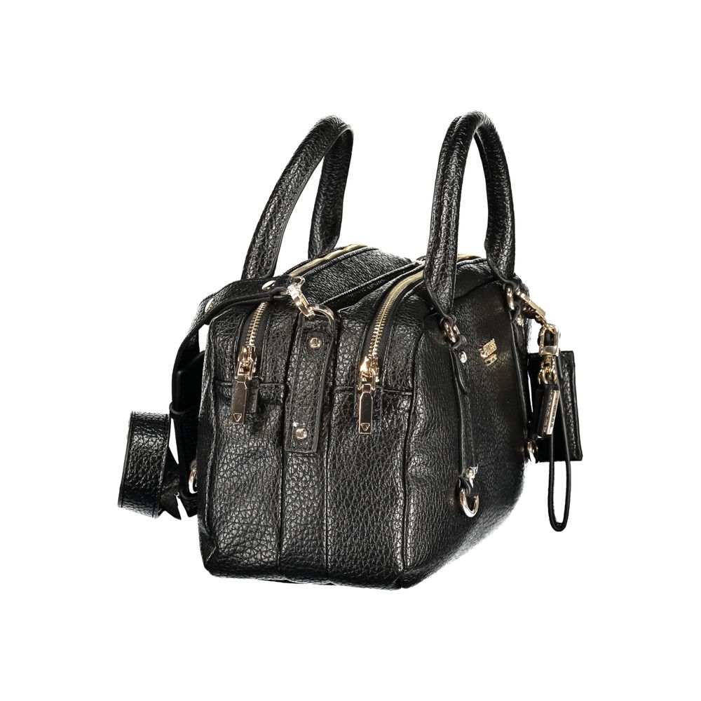 Handbag by Guess Jeans for women in polyurethane black features an refined silhouette, showcasing a secure , ample internal-pockets, and versatile shoulder-strap, handle, adjustable-strap & detachable-strap for a sophisticated refined aesthetic.