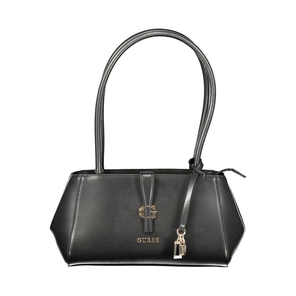 Shoulder Handbag by Guess Jeans for women in polyurethane black & signature features a ornamental silhouette, showcasing a secure zipper, ample , and ornamental shoulder-strap & handle for a sophisticated look.