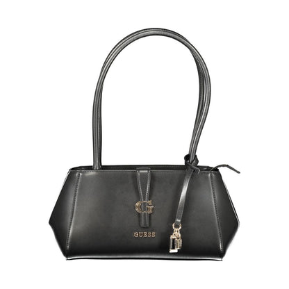 Shoulder Handbag by Guess Jeans for women in polyurethane black & signature features a ornamental silhouette, showcasing a secure zipper, ample , and ornamental shoulder-strap & handle for a sophisticated look.