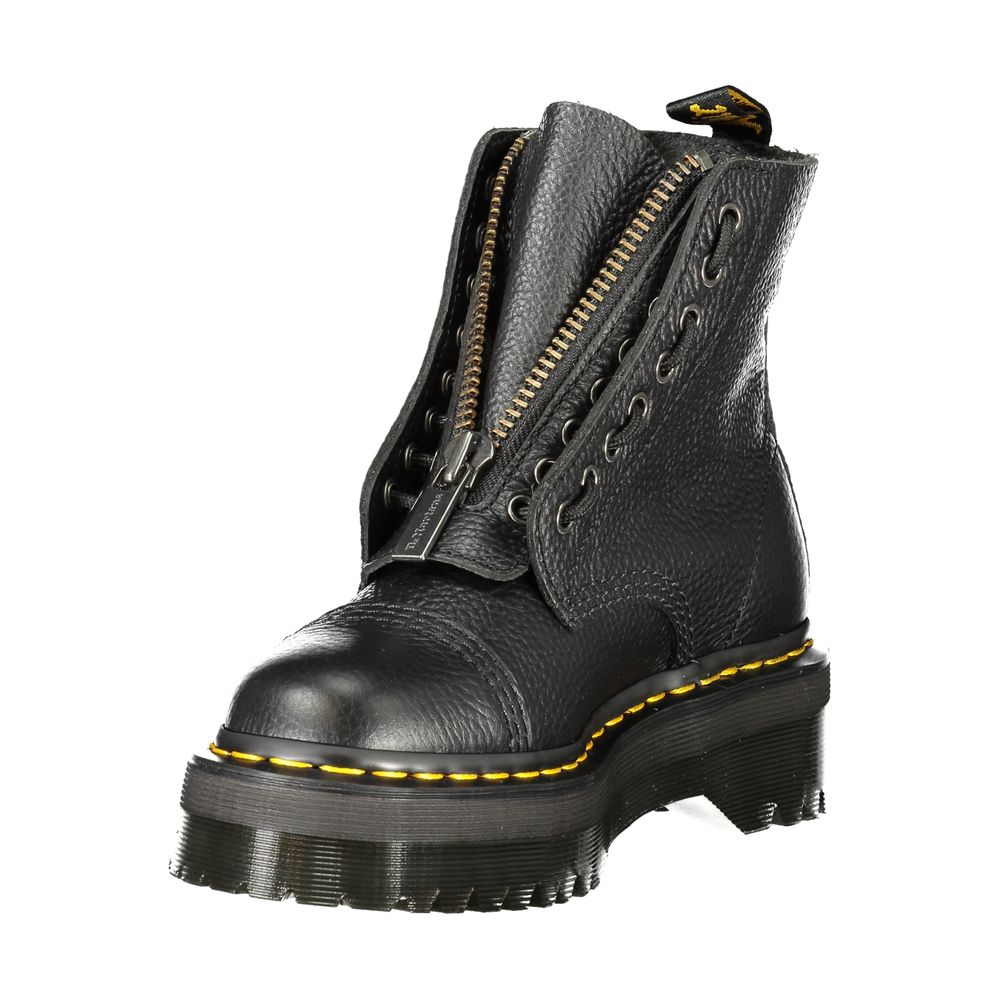 Platform Wedge Ankle Boots by Dr. Martens for women in polyester polyurethane leather black features an high-performance silhouette, showcasing the sophisticated design of the Heart Women's Polyester Polyurethane Leather Platform Wedge Ankle Boots with a platform wedge and a refined .