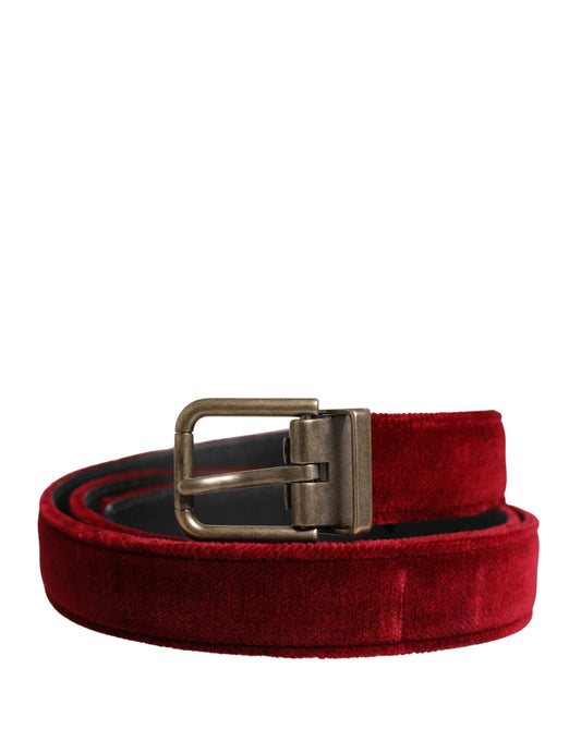 Dolce & Gabbana Calf Leather & Cotton Belt - Burgundy Silver