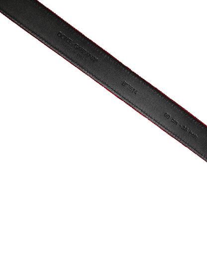 Dolce & Gabbana Men Burgundy Velvet Cotton Metal Buckle Belt