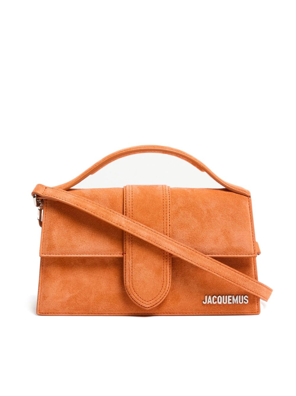 Small Crossbody Flap Handbag by Jacquemus for women in leather brown, gold & terracotta showcases a versatile sophistication silhouette, featuring a secure flap & magnetic, versatile sophistication cardholder, and versatile crossbody-strap, shoulder-strap, adjustable-strap & handle for a versatile sophistication finish.