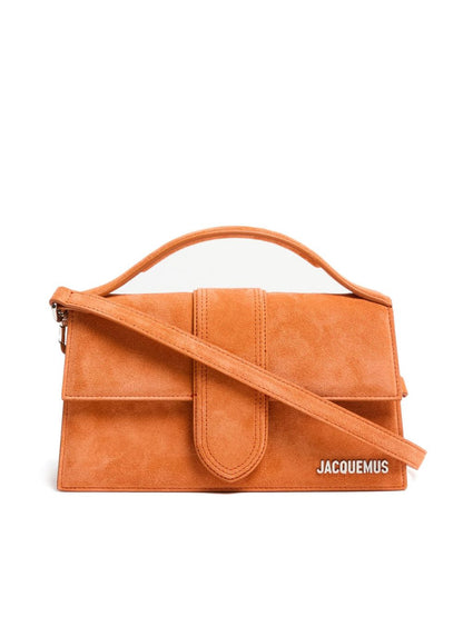 Small Crossbody Flap Handbag by Jacquemus for women in leather brown, gold & terracotta showcases a versatile sophistication silhouette, featuring a secure flap & magnetic, versatile sophistication cardholder, and versatile crossbody-strap, shoulder-strap, adjustable-strap & handle for a versatile sophistication finish.