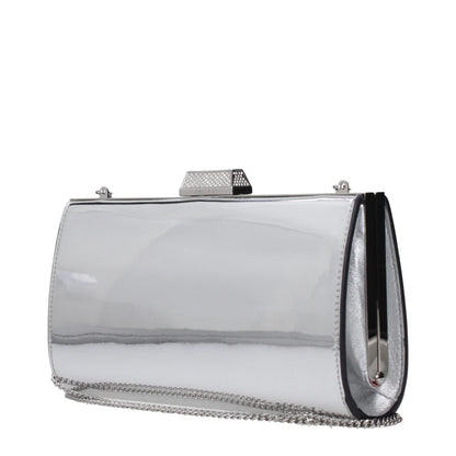 Clutch Handbag by Jimmy Choo for women in synthetic polyurethane leather gray & silver features a sculptural silhouette with a secure , ample , and versatile for a sculptural finish.