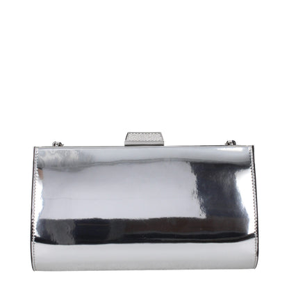 Clutch Handbag by Jimmy Choo for women in synthetic polyurethane leather gray & silver features a sculptural silhouette with a secure , organized , and versatile for a sculptural finish.