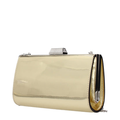 Clutch Handbag by Jimmy Choo for women in synthetic polyurethane leather gold showcases a sculptural silhouette, featuring a secure , ample , and versatile for a sculptural finish.