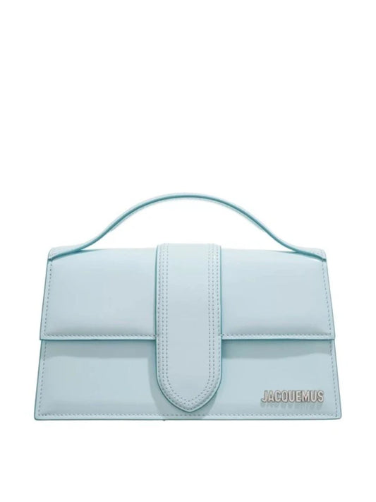 Small Crossbody Flap Handbag by Jacquemus for women in leather blue, brown & silver features an multi-faceted design with a secure flap & magnetic, ample cardholder, and versatile crossbody-strap, shoulder-strap, adjustable-strap & handle for a multi-faceted finish.