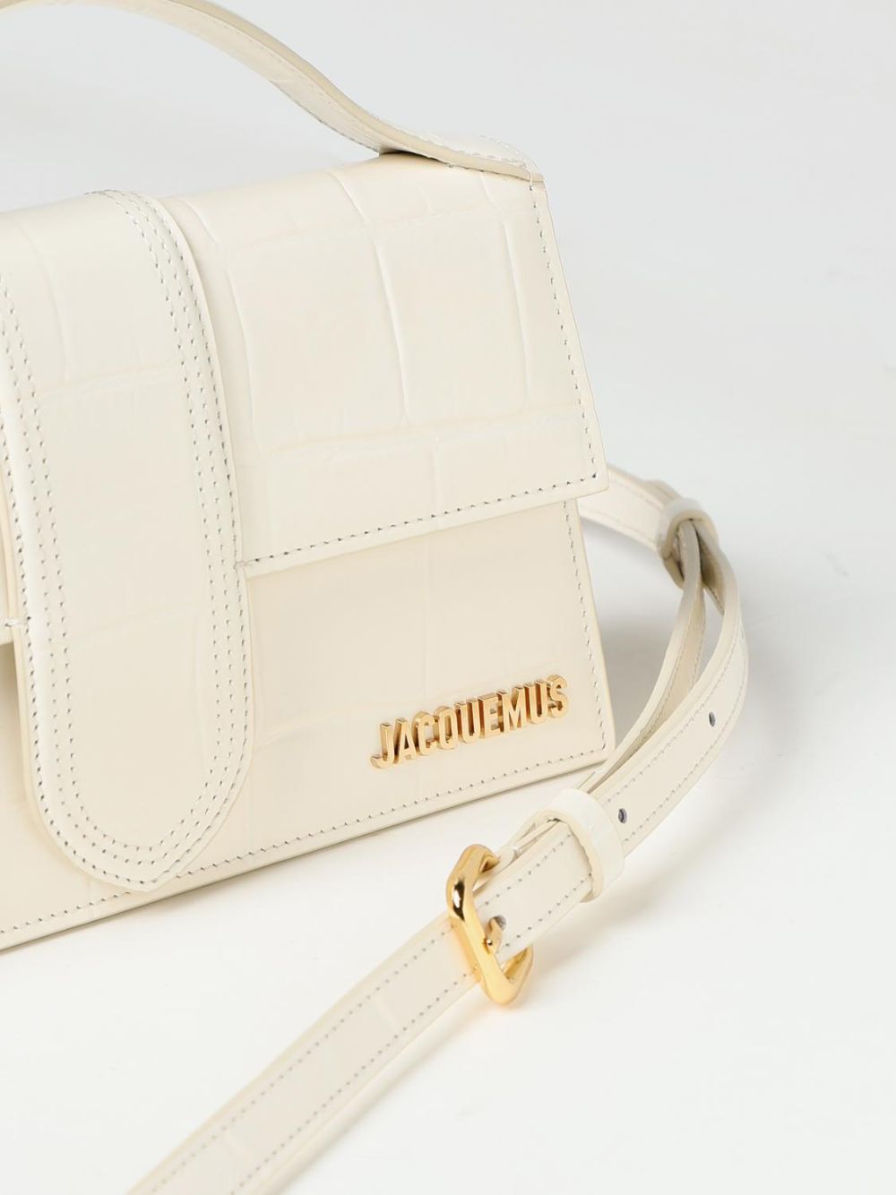 Jacquemus Bambino Le Grand Leather Small Crossbody Flap Handbag - Brown Gold Ivory White