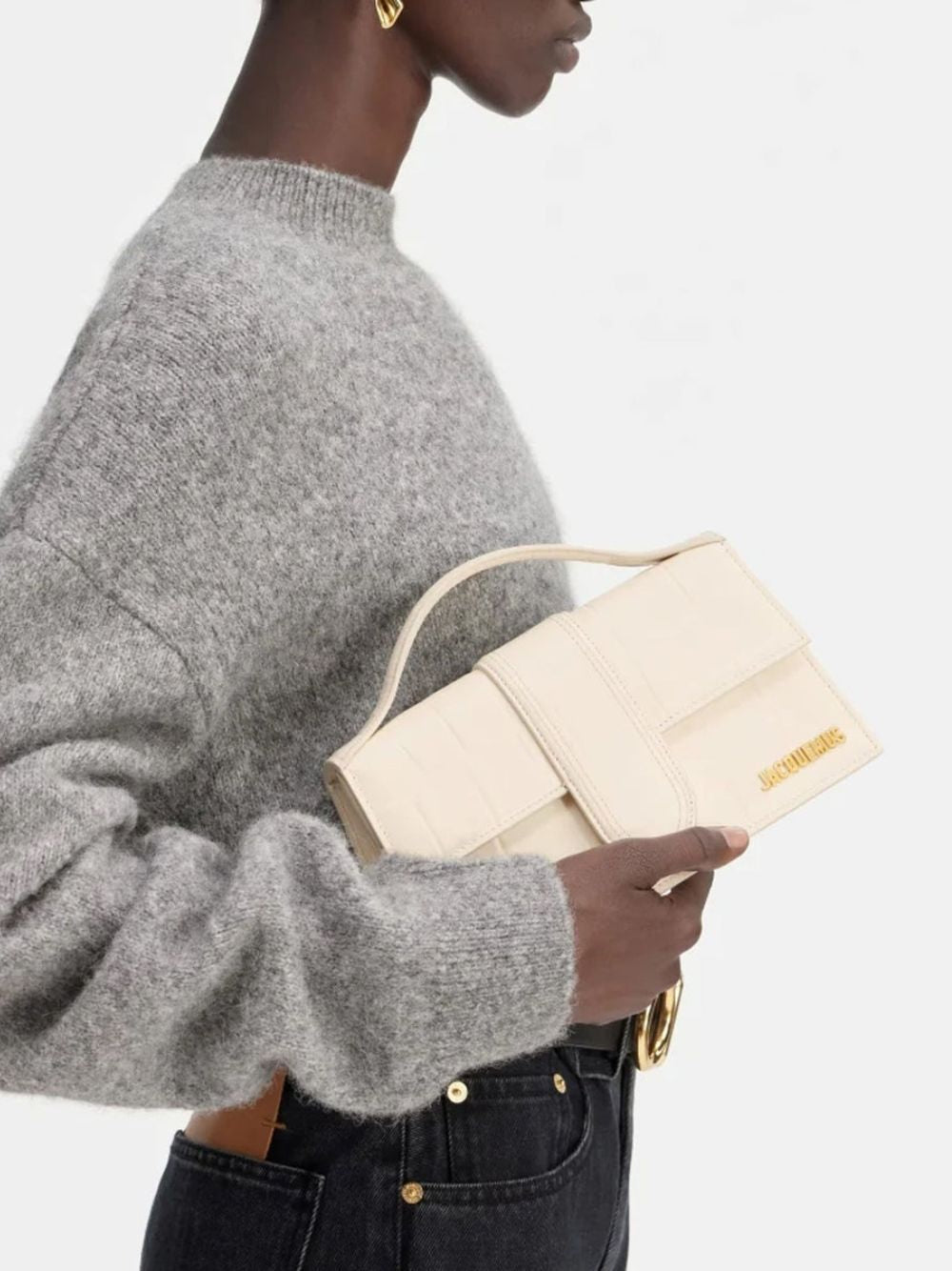 Jacquemus Bambino Le Grand Leather Small Crossbody Flap Handbag - Brown Gold Ivory White