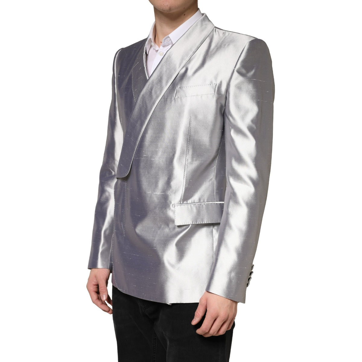 Dolce & Gabbana Men's Double Breasted Silk Blazer - Silver