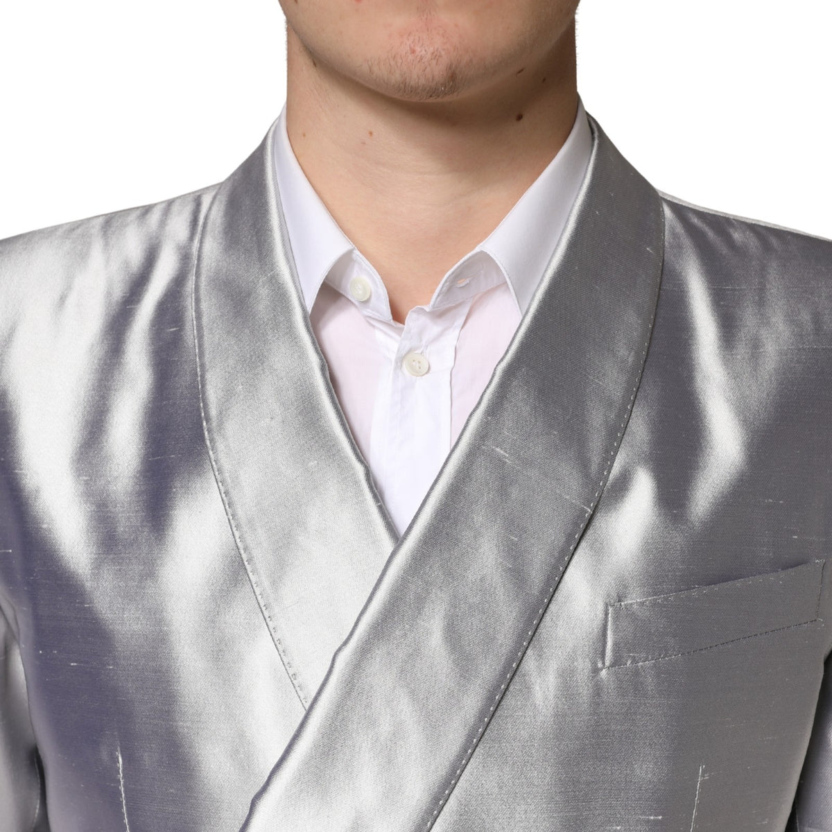 Dolce & Gabbana Men's Double Breasted Silk Blazer - Silver