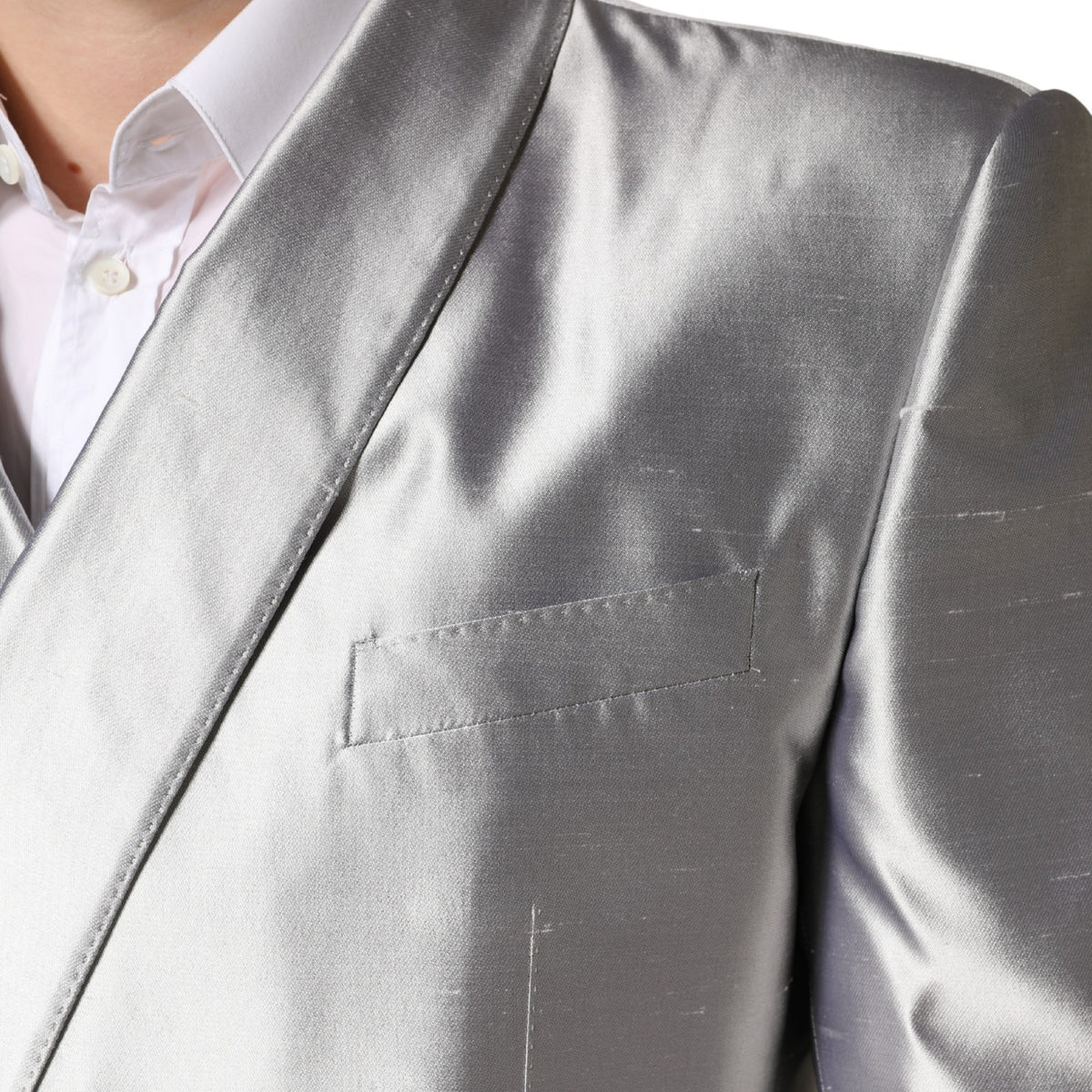 Dolce & Gabbana Men's Double Breasted Silk Blazer - Silver