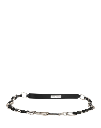 Shoulder Strap by Dolce & Gabbana for women in brass zamak & calf leather black & silver features a contemporary design, highlighting the distinctive style of the Brass Zamak Calf Leather Shoulder Strap with a contemporary finish.