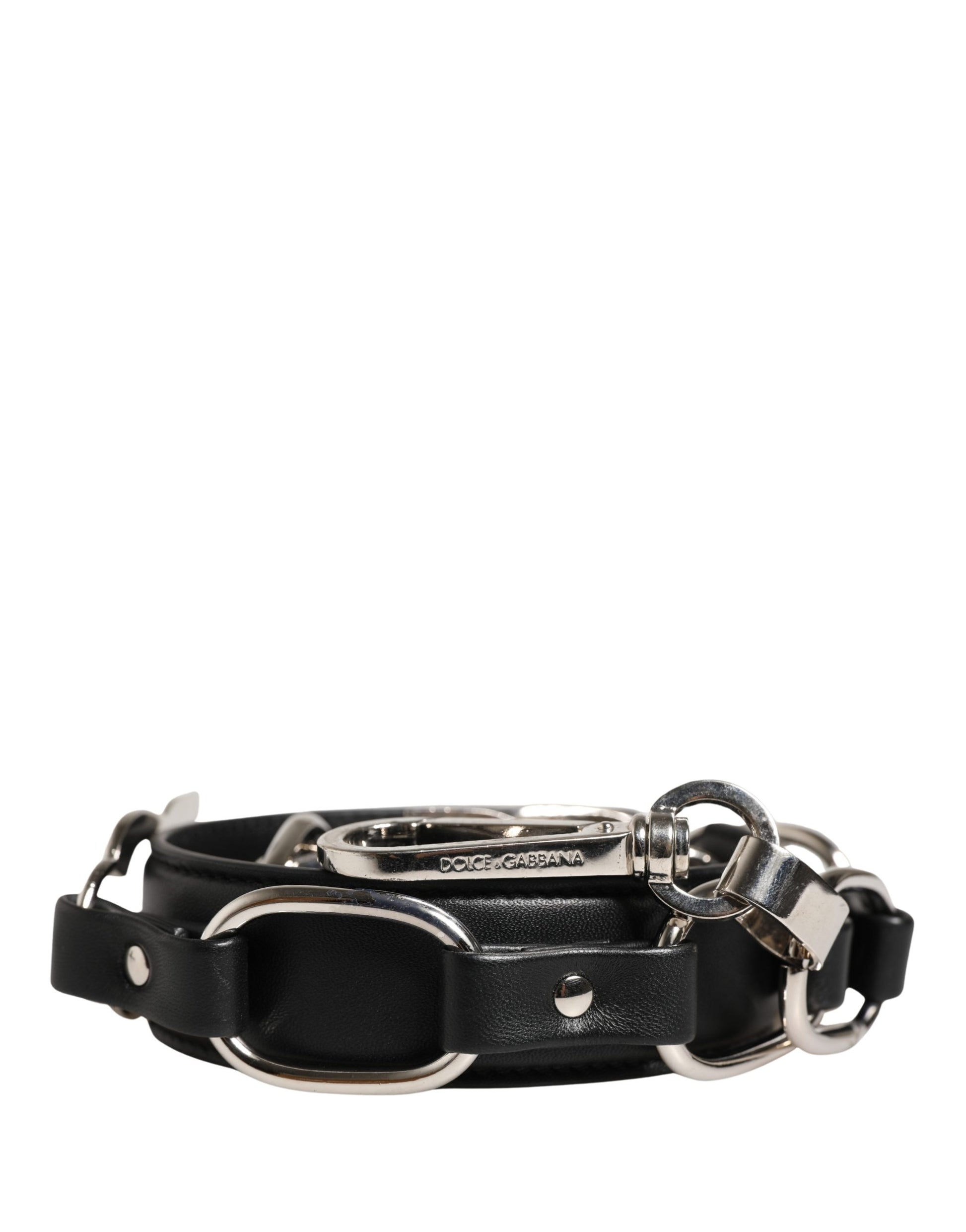 Shoulder Strap by Dolce & Gabbana for women in brass zamak & calf leather black & silver showcases a enviable design, perfect for elevating any ensemble as part of the Brass Zamak Calf Leather Shoulder Strap collection.