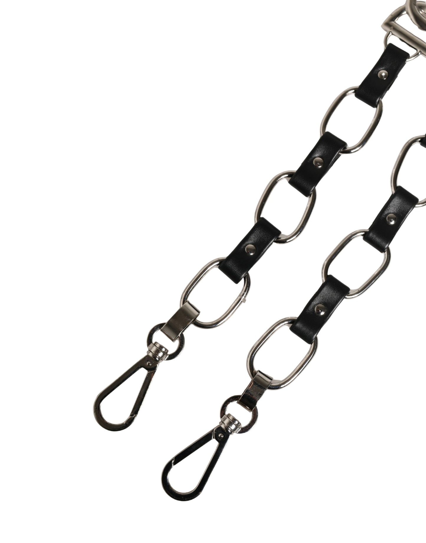 Shoulder Strap by Dolce & Gabbana for women in brass zamak & calf leather black & silver features a chic design, presenting a refined view of the Brass Zamak Calf Leather Shoulder Strap with a chic finish.