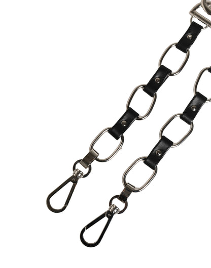 Shoulder Strap by Dolce & Gabbana for women in brass zamak & calf leather black & silver features a chic design, presenting a refined view of the Brass Zamak Calf Leather Shoulder Strap with a chic finish.