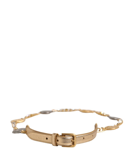 Dolce & Gabbana Brass Calf Leather & Crystal Belt - Gold
