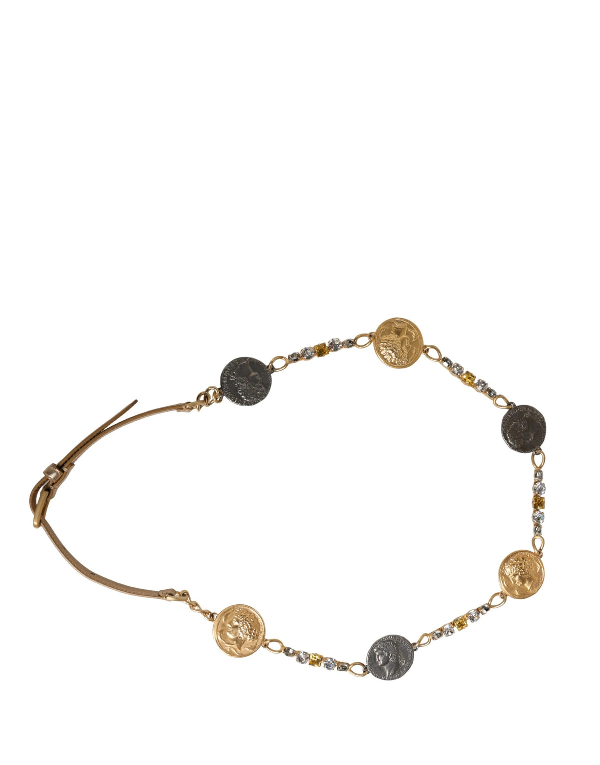 Dolce & Gabbana Brass Calf Leather & Crystal Belt - Gold