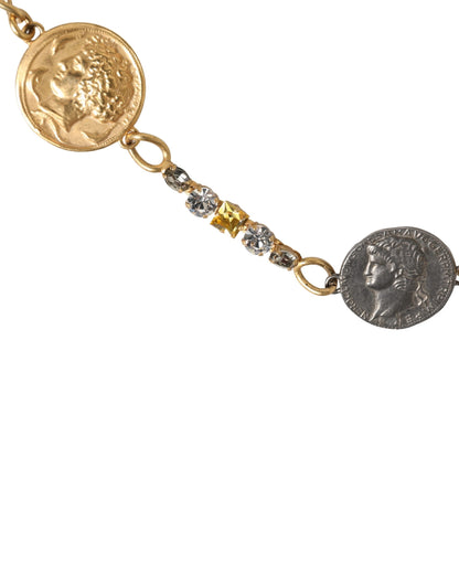 Dolce & Gabbana Brass Calf Leather & Crystal Belt - Gold