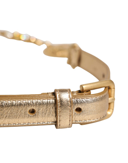 Dolce & Gabbana Brass Calf Leather & Crystal Belt - Gold