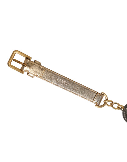 Dolce & Gabbana Brass Calf Leather & Crystal Belt - Gold