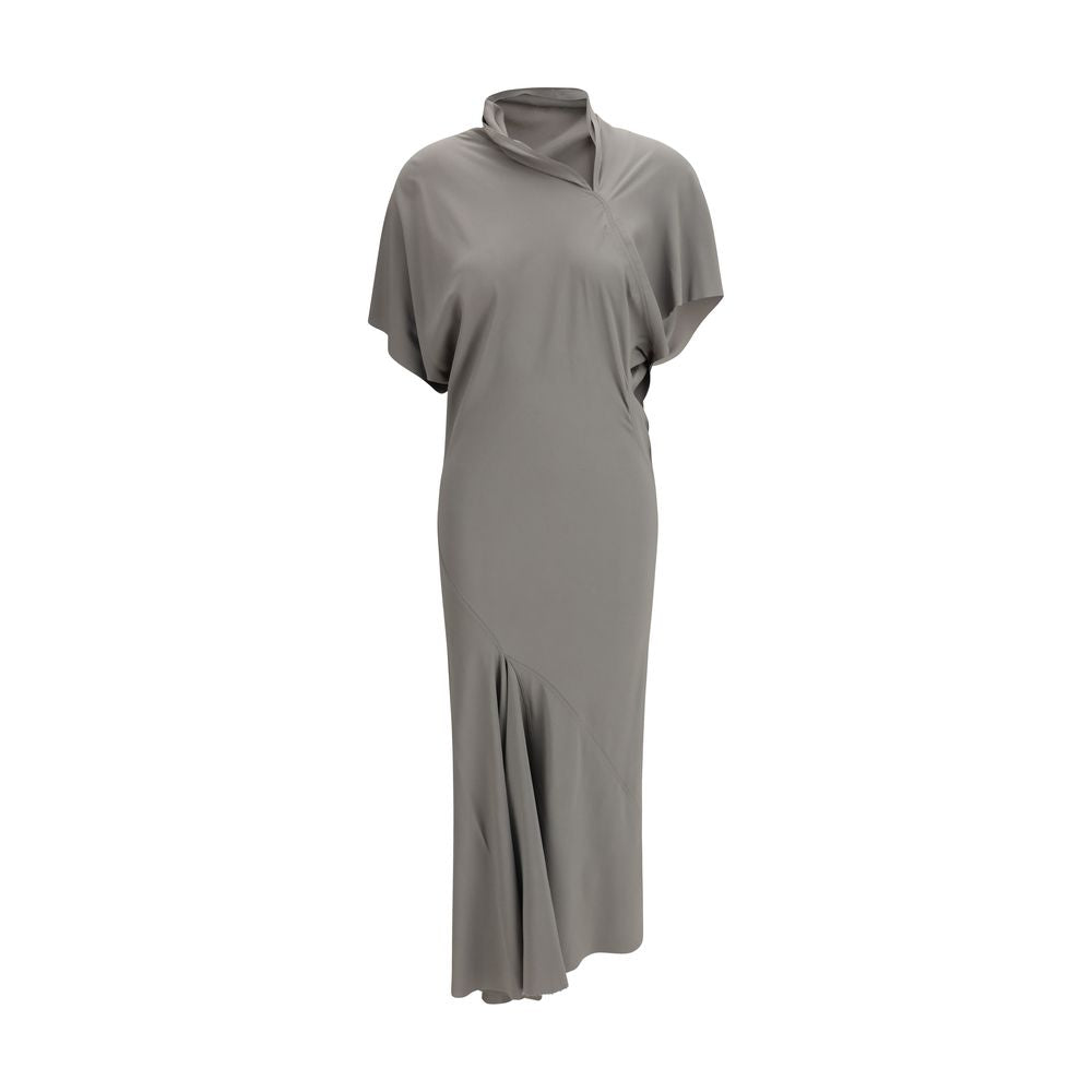 Dress by Rick Owens for women in silk & acetate gray features an sultry silhouette defined by a and long-sleeve, falling to an sultry midi for a sultry look.