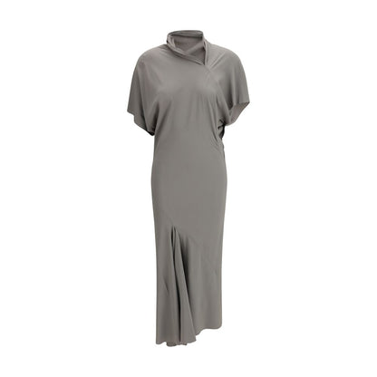 Dress by Rick Owens for women in silk & acetate gray features an sultry silhouette defined by a and long-sleeve, falling to an sultry midi for a sultry look.