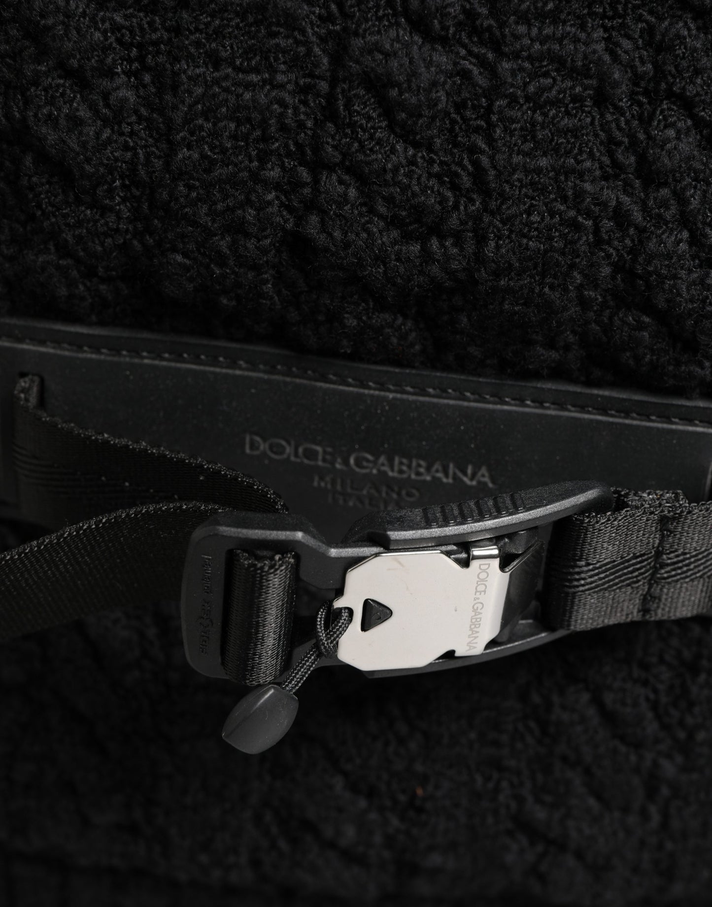 Backpack by Dolce & Gabbana for men in leather virgin wool & nylon black features a refined silhouette, showcasing the Leather Virgin Wool Nylon Backpack design with a secure zipper, ample , and versatile backpack-strap.