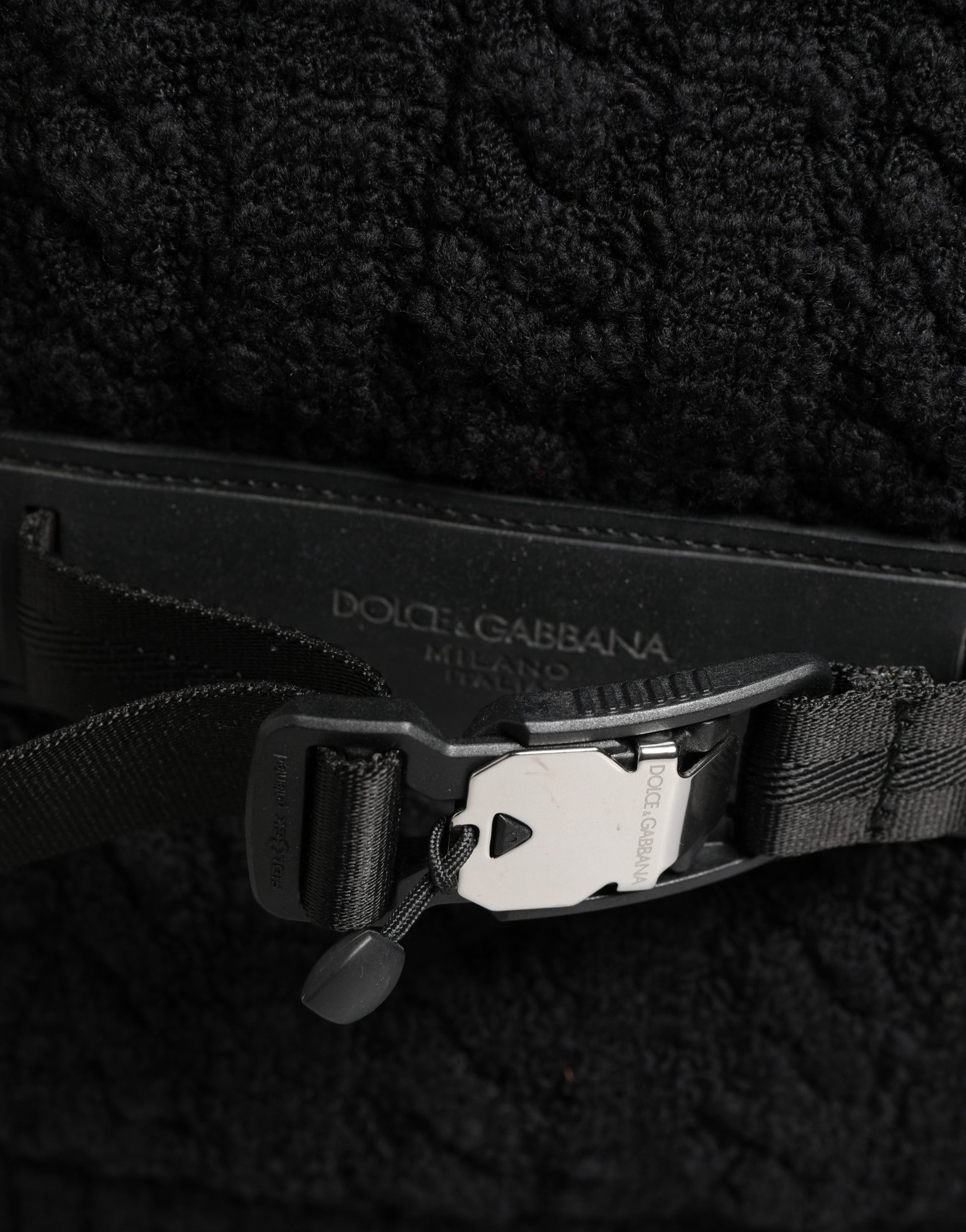 Backpack by Dolce & Gabbana for men in leather virgin wool & nylon black features a refined silhouette, showcasing the Leather Virgin Wool Nylon Backpack design with a secure zipper, ample , and versatile backpack-strap.