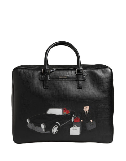 Weekender Convertible Handbag by Dolce & Gabbana for unisex in calf leather black features a polished silhouette with a secure zipper, ample laptop-compartment, and polished for a sophisticated look.