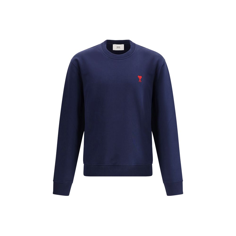 Sweatshirt by Ami Paris for men in cotton blue features an provocated silhouette, detailed with a provocated and a refined crew neckline for a sophisticated aesthetic.