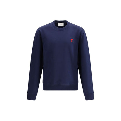 Sweatshirt by Ami Paris for men in cotton blue features an provocated silhouette, detailed with a provocated and a refined crew neckline for a sophisticated aesthetic.