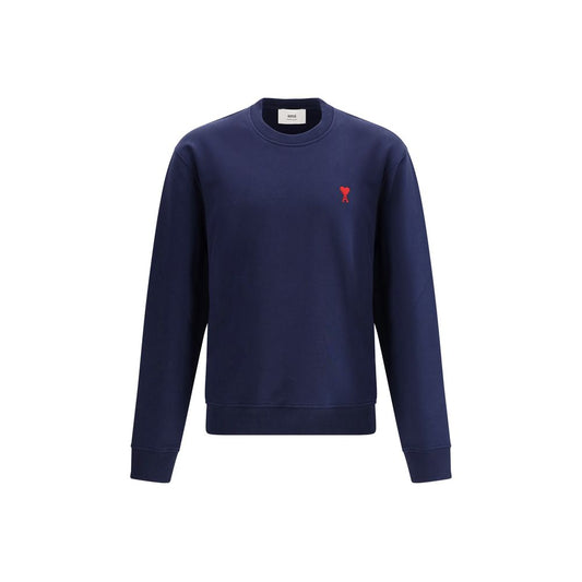 Sweatshirt by Ami Paris for men in cotton blue features an provocated silhouette, detailed with a provocated and a refined crew neckline for a sophisticated aesthetic.