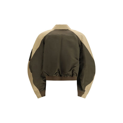 Bomber Jacket by Sacai for women in nylon & cotton bicolour showcases a bohemian silhouette, artfully detailed with a bohemian and signature lightweight & pockets for a truly bohemian finish.