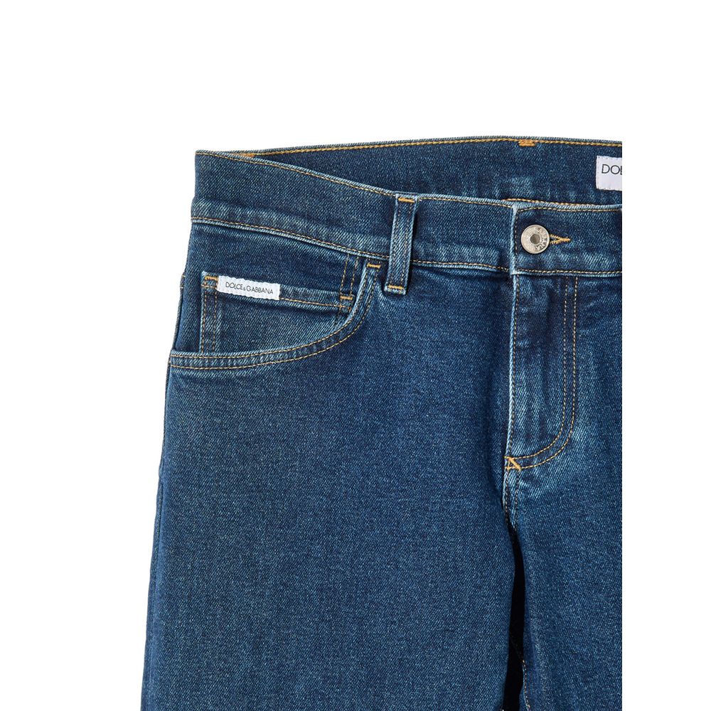 Jeans by Dolce & Gabbana for men in leather & stretch denim cotton dark-blue features an sartorial skinny & straight-leg and long with a cut for a sartorial finish.