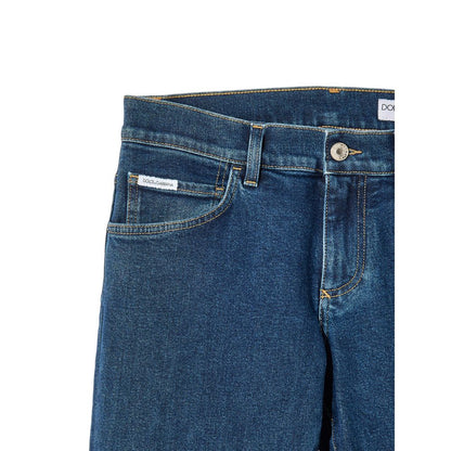 Jeans by Dolce & Gabbana for men in leather & stretch denim cotton dark-blue features an sartorial skinny & straight-leg and long with a cut for a sartorial finish.