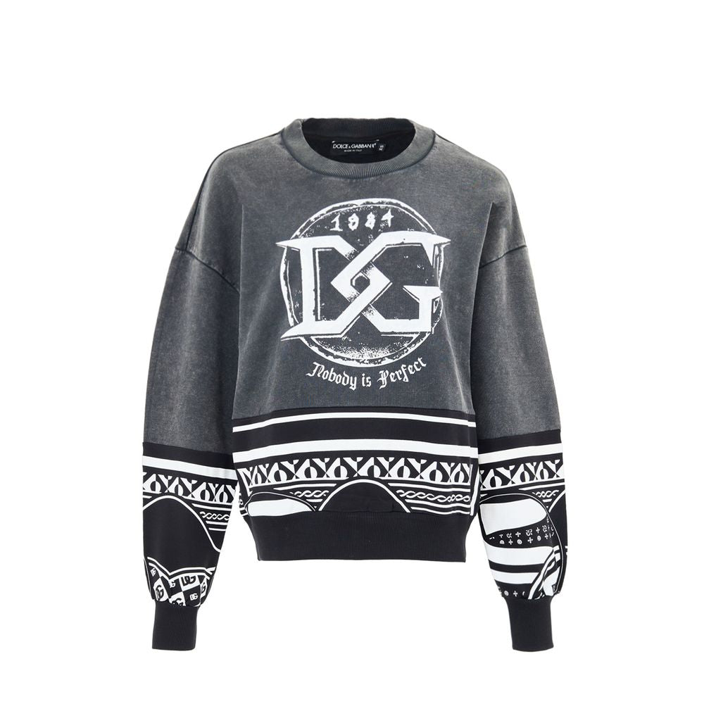 Sweatshirt by Dolce & Gabbana for men in cotton black & print features a unrivaled silhouette with a refined crew neckline and unrivaled long-sleeve detailing for a sophisticated look.